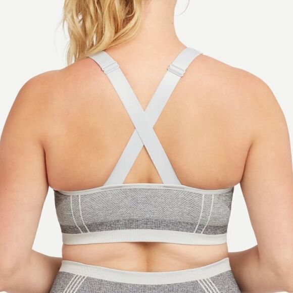 NWT Spanx Spacedye Cloudy Gray Seamless Sculpt Sports Bra S Padded Crisscross - Picture 4 of 9